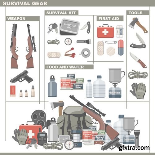 Army and survivals in wood - Collection icons in Vector