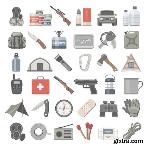 Army and survivals in wood - Collection icons in Vector