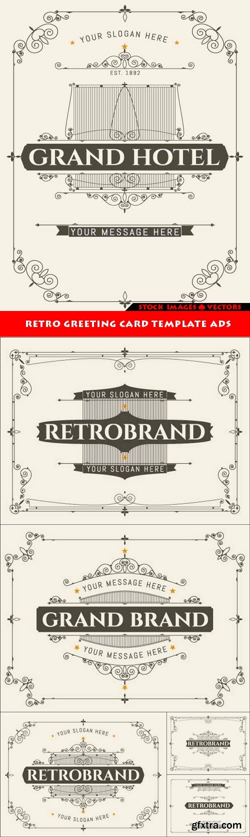 Retro greeting card template ads 6x EPS