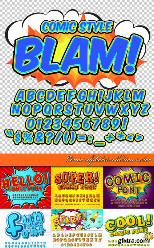 Comic alphabet collection vector