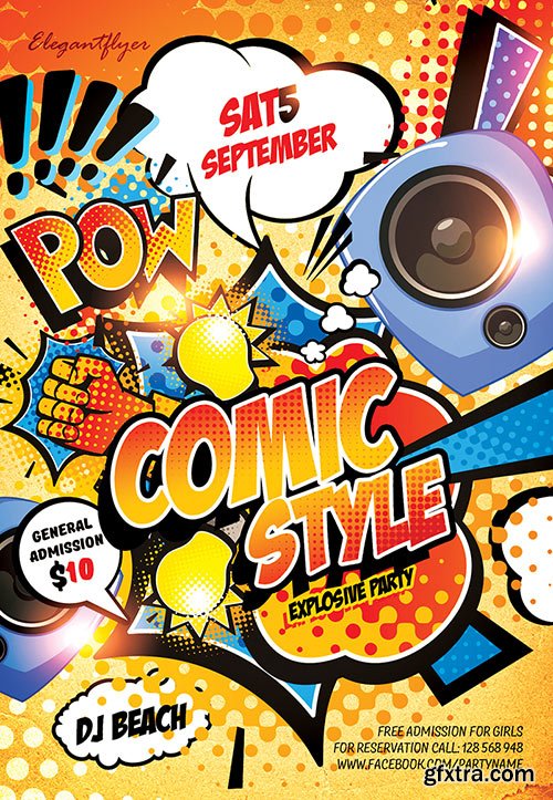 Comic Style Flyer PSD Template + Facebook Cover