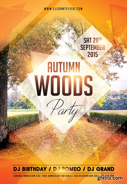 Autumn Woods Party Flyer PSD Template + Facebook Cover