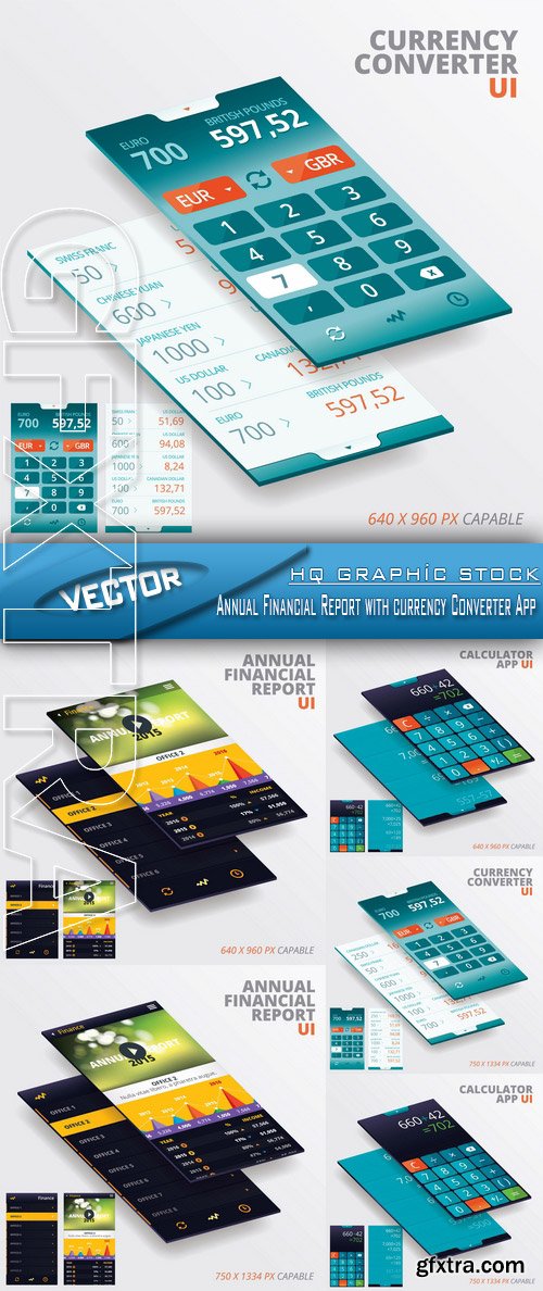 Stock Vector - Annual Financial Report with currency Converter App