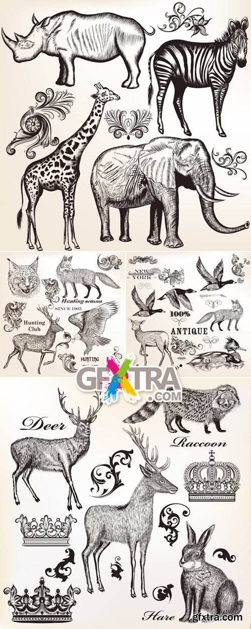 Vintage Hand Drawn Animals Vector » GFxtra
