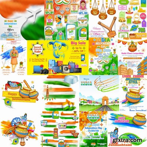 Collection of vector image flyer banner poster Indian themes god myth 25 EPS