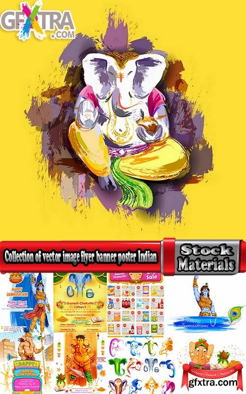 Collection of vector image flyer banner poster Indian themes god myth 25 EPS