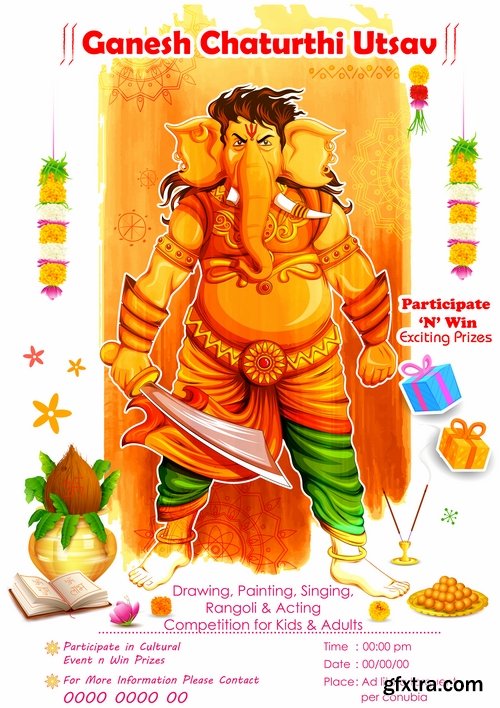 Collection of vector image flyer banner poster Indian themes god myth 25 EPS