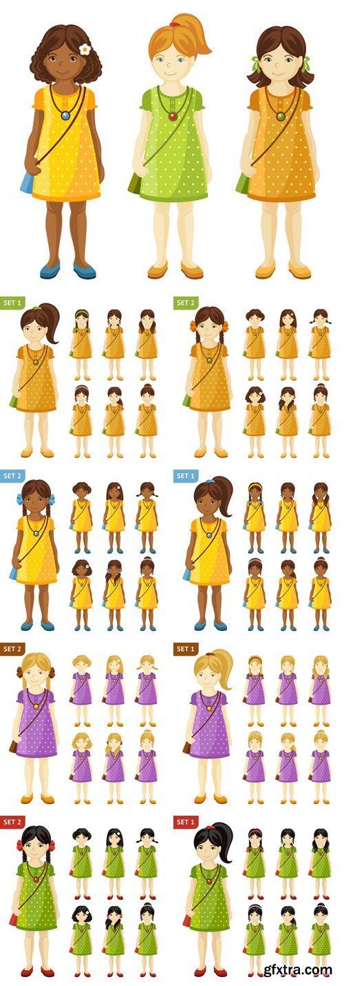 Stock Vectors - Collection Of Cute Little Girls With Different Hairstyles