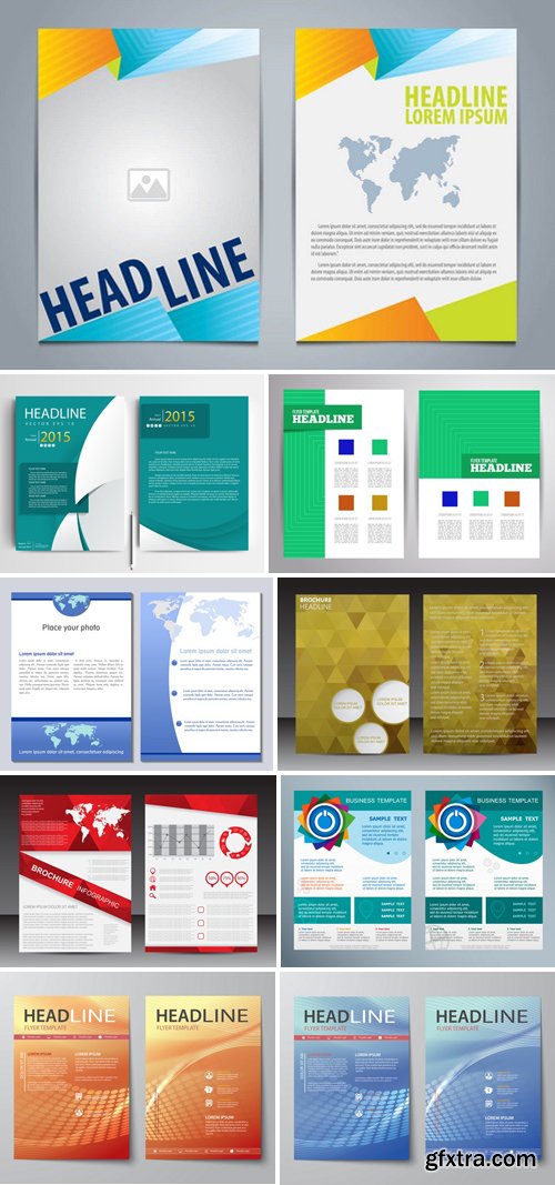 Stock Vectors - Set Of Abstract Business Magazine Cover , Flyer, Brochure Flat Design Template 10