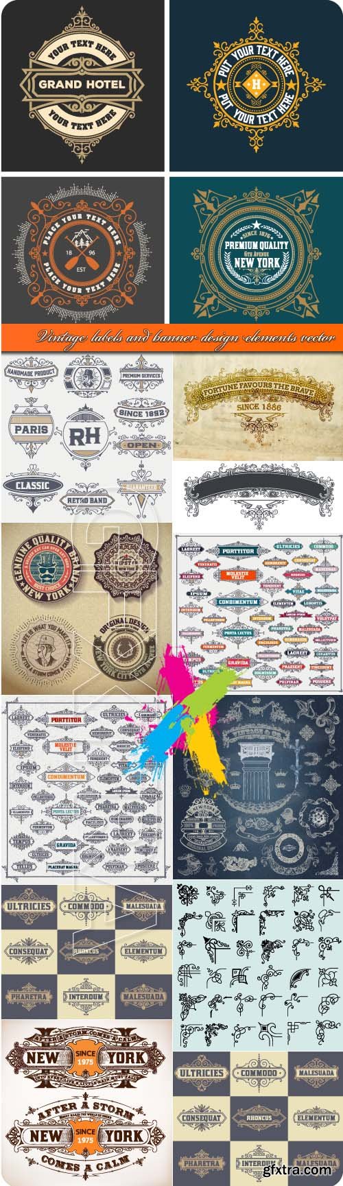 Vintage labels and banner design elements vector