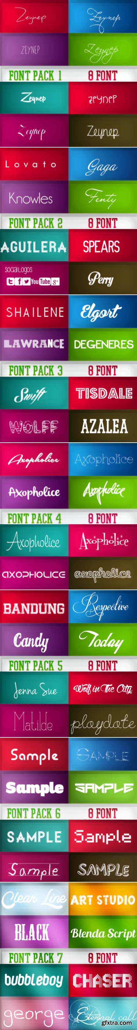 7 Fonts Packs (52 Fonts)