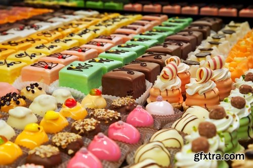 Collection of different sweets pastry cake pie shop selling candy 25 HQ Jpeg