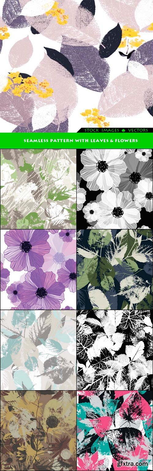 Abstract seamless pattern with leaves &amp; flowers 9x EPS