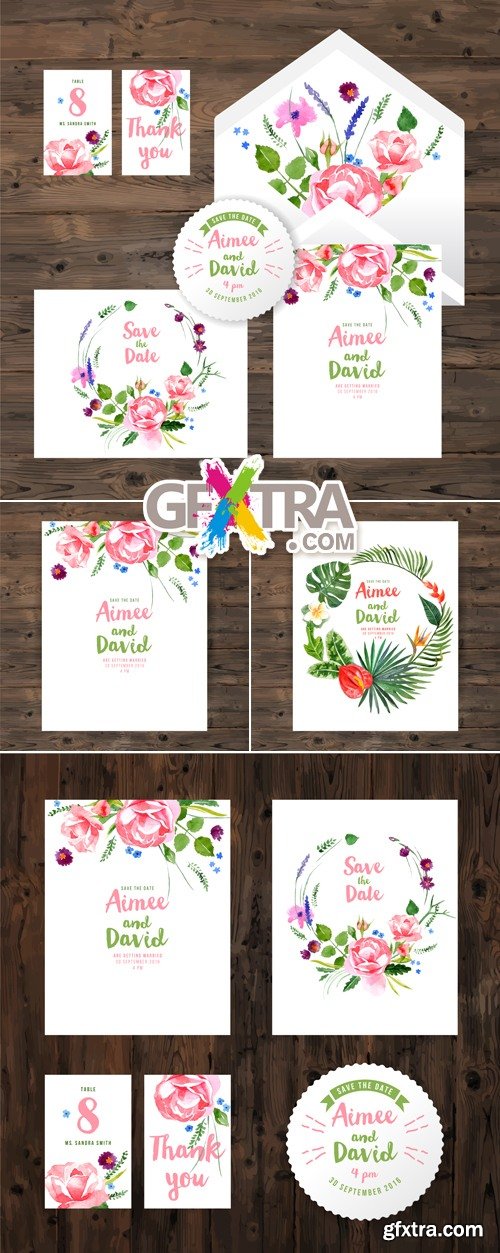 Watercolor Wedding Invitations Vector