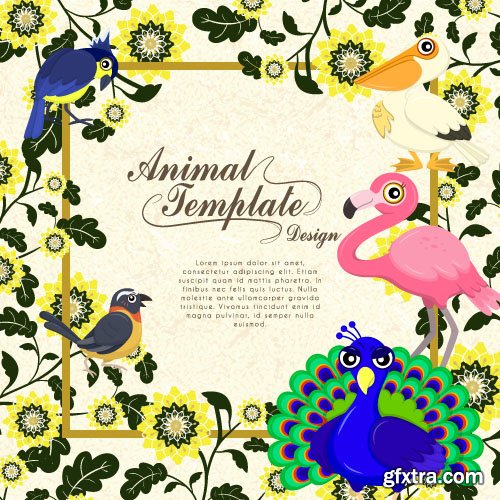 Children card templates cartoon animals and birds vector