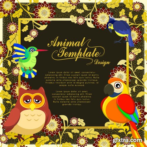 Children card templates cartoon animals and birds vector