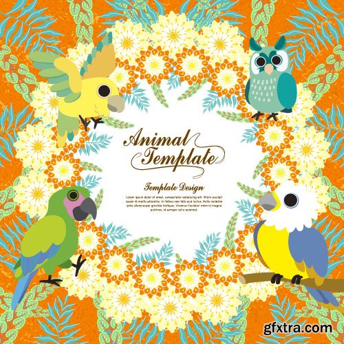 Children card templates cartoon animals and birds vector