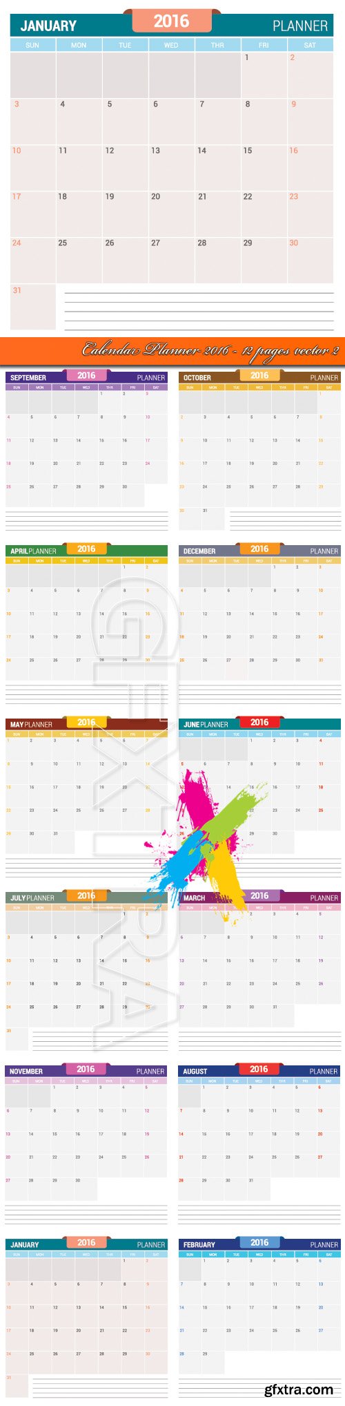 Calendar Planner 2016 - 12 pages vector 2