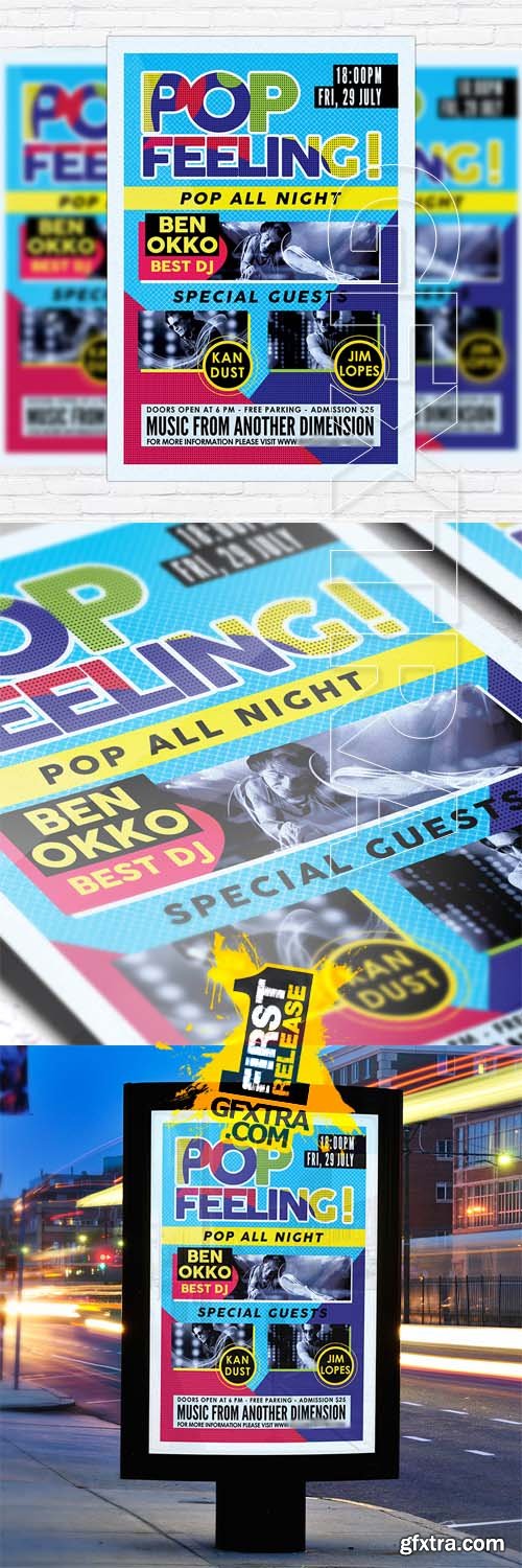 Pop Feeling Music Party - Flyer Template + Facebook Cover