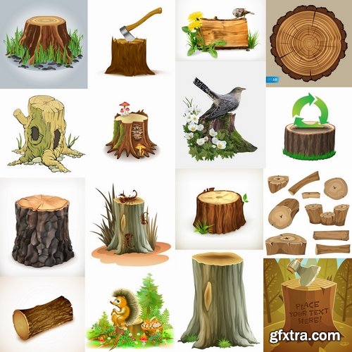 Vector collection picture old stump truncated tree 23 Eps