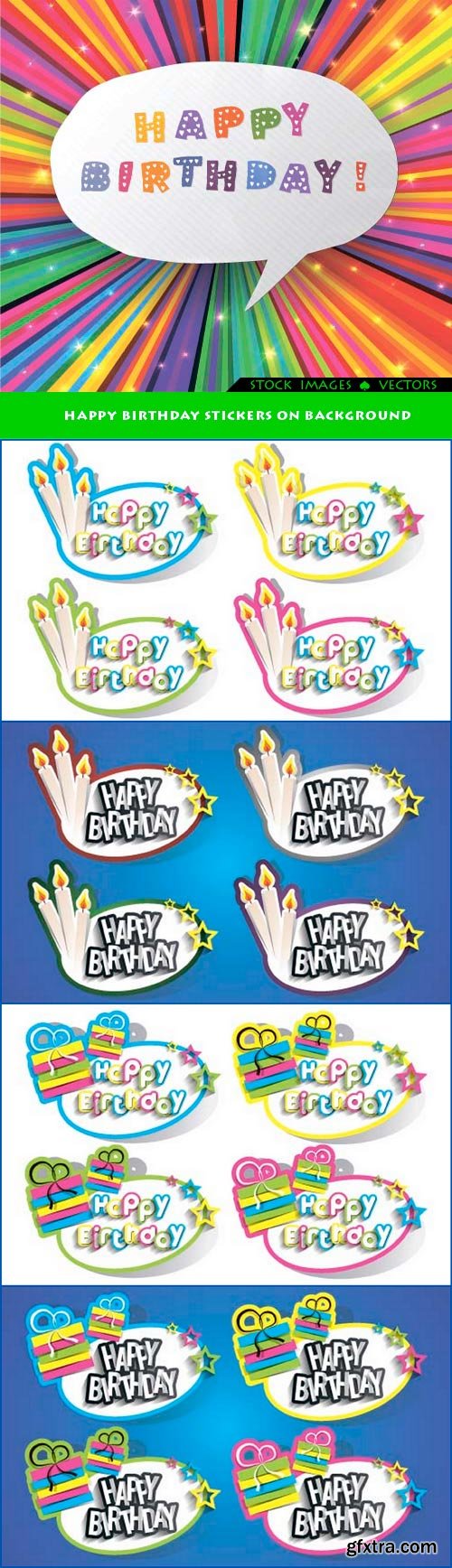 Happy Birthday Stickers On Background vector Illustration 5x EPS