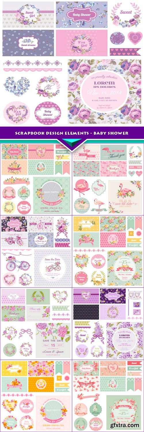 Scrapbook Design Elements - Baby Shower 9x EPS