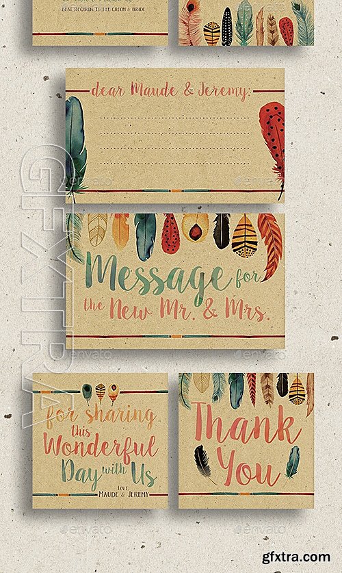 GraphicRiver - Watercolor Feather Wedding Invitation Set 12783475