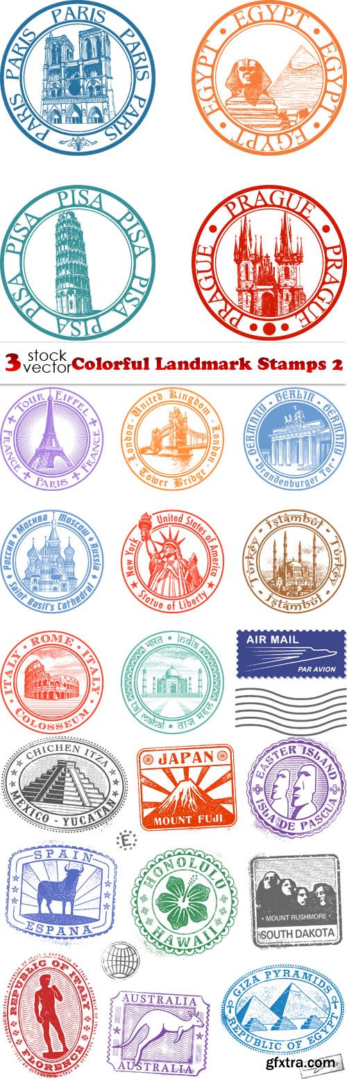 Vectors - Colorful Landmark Stamps 2