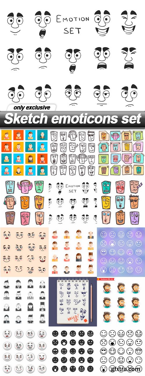 Sketch emoticons set - 15 EPS