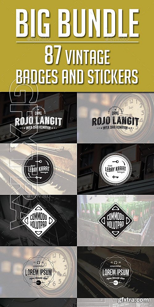 GraphicRiver - 87 Vintage Badges and Stickers - Bundle Vol1 12737546