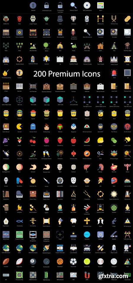 200 Flat Icons in Vector