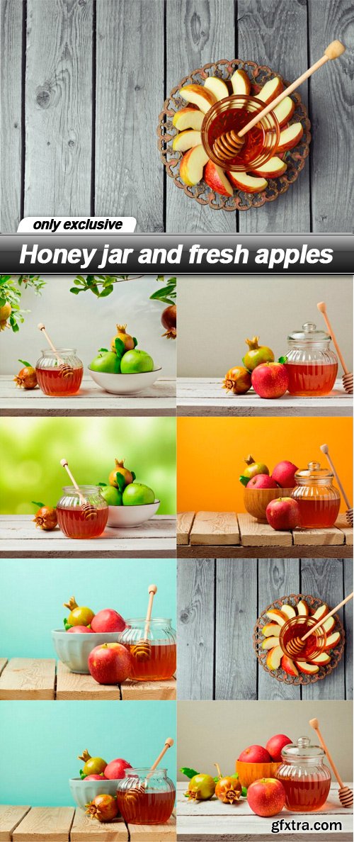 Honey jar and fresh apples - 8 UHQ JPEG