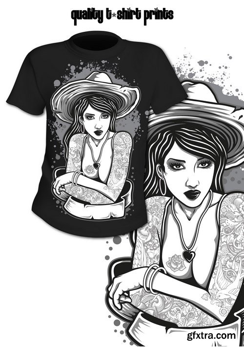 T-Shirt Prints With Tatoo Girl - 10xEPS