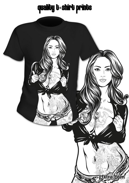 T-Shirt Prints With Tatoo Girl - 10xEPS