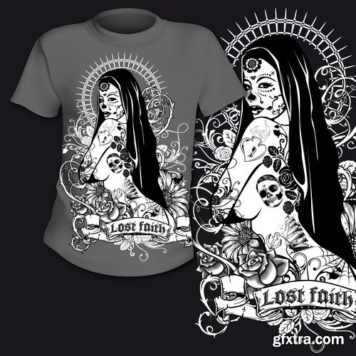 T-Shirt Prints With Tatoo Girl - 10xEPS