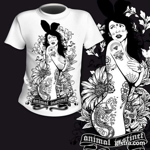 T-Shirt Prints With Tatoo Girl - 10xEPS