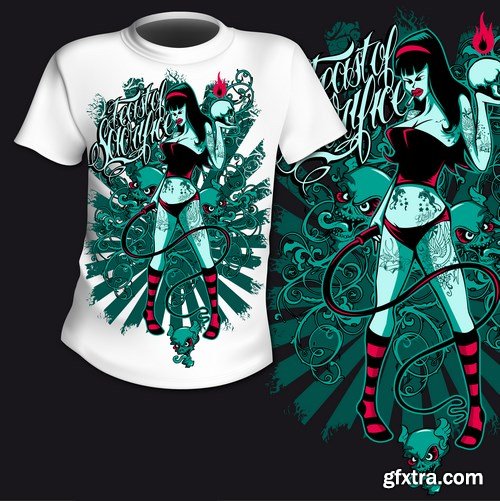 T-Shirt Prints With Tatoo Girl - 10xEPS