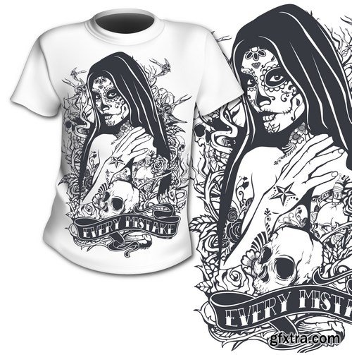 T-Shirt Prints With Tatoo Girl - 10xEPS