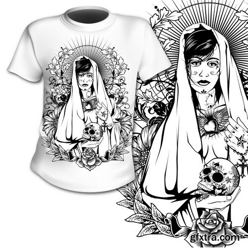 T-Shirt Prints With Tatoo Girl - 10xEPS