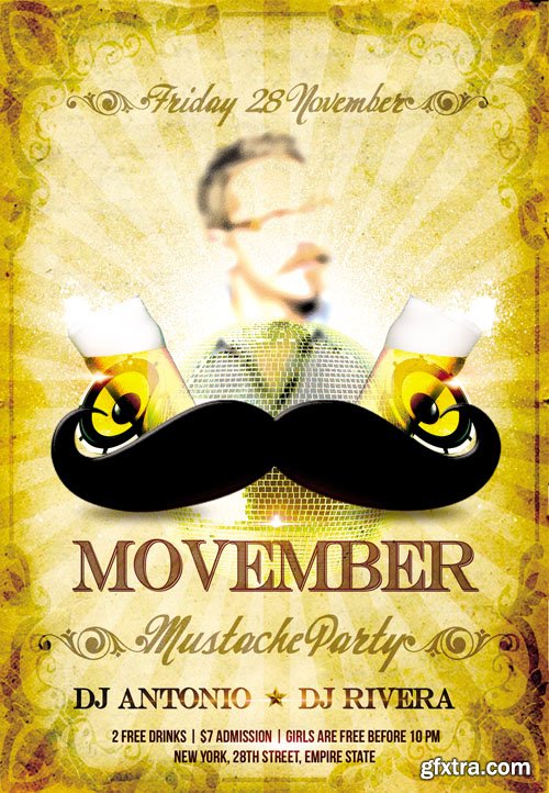 Movember Mustache Party - Club Flyer PSD Template