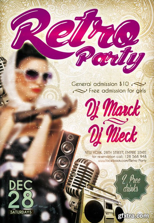 Retro Party - Club flyer PSD Template