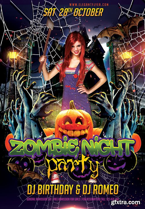 Zombie Night Party Flyer PSD Template + Facebook Cover