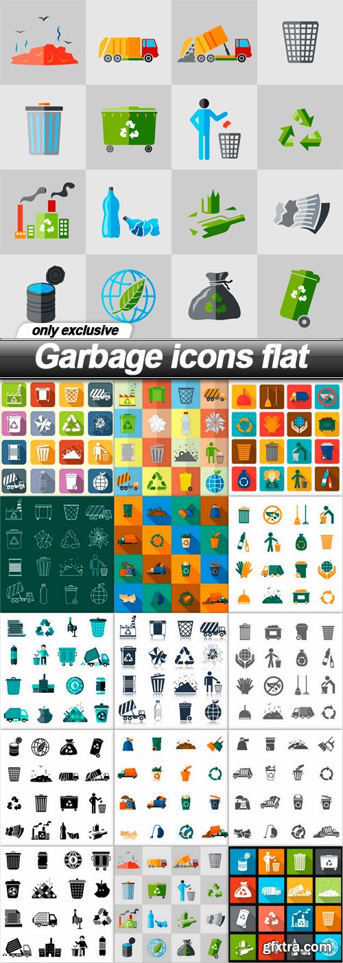 Garbage icons flat - 15 EPS