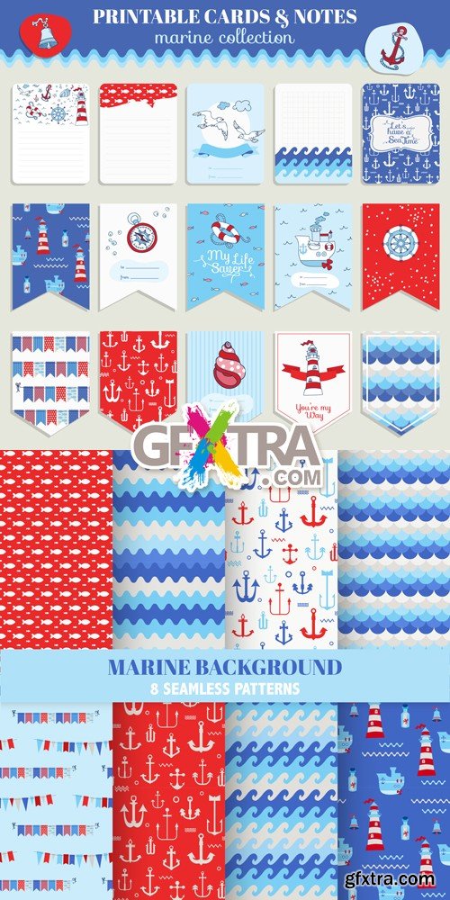 Marine Cards & Patterns Vector