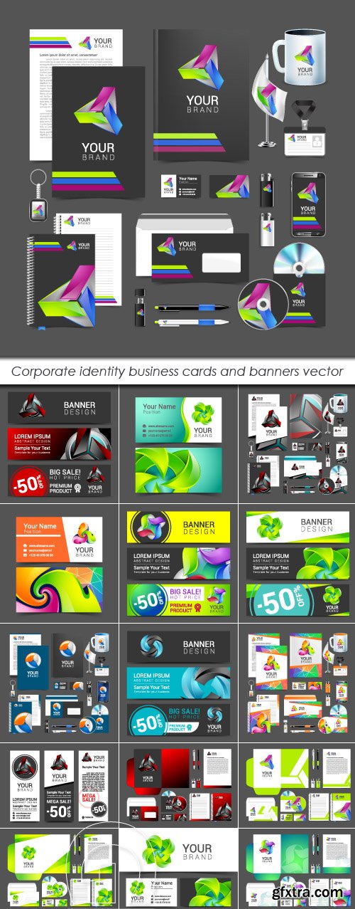 Corporate identity business cards and banners vector