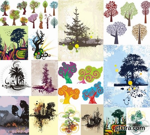 Collection of vector image background is an abstract tree city 25 EPS