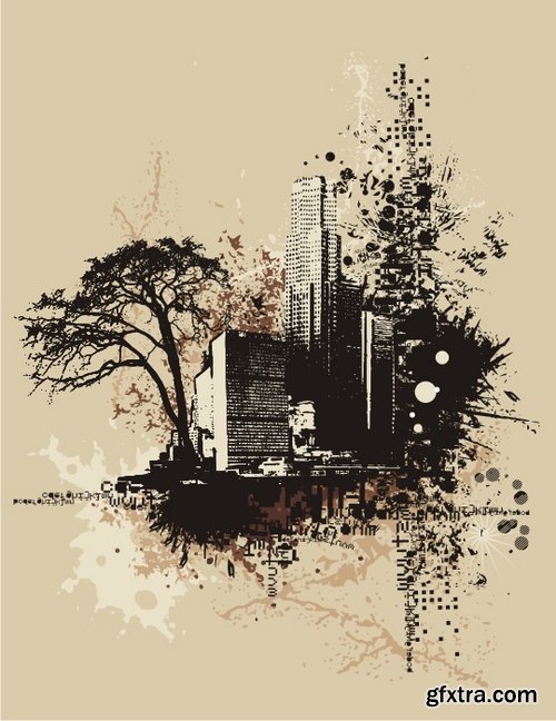 Collection of vector image background is an abstract tree city 25 EPS