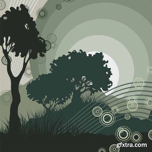 Collection of vector image background is an abstract tree city 25 EPS