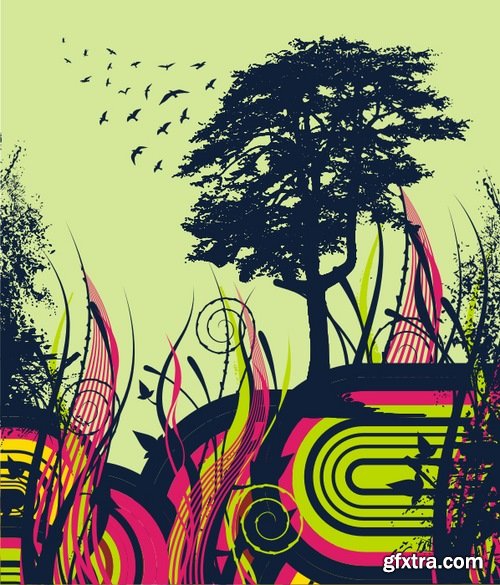 Collection of vector image background is an abstract tree city 25 EPS