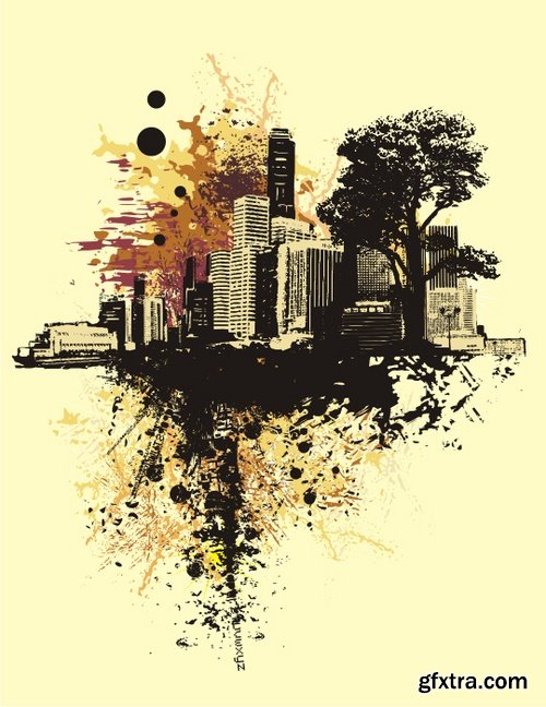 Collection of vector image background is an abstract tree city 25 EPS